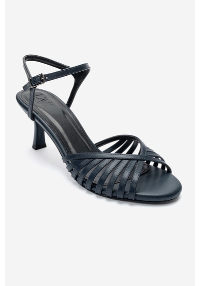 Luvishoes Danıca Lacivert Cilt İnce Bantlı Kadın Topuklu Ayakkabı