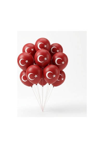 Kırmızı Beyaz Ay Yıldız Baskılı Balon 10'lu Çok Renkli