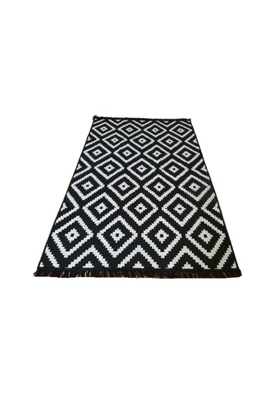 Çift Taraflı Kilim Yolluk - Siyah Beyaz Piramit Desen 80x200