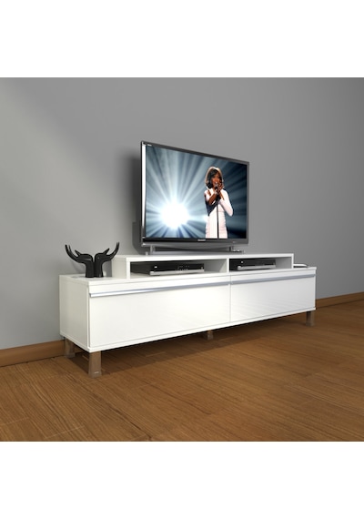Decoraktiv Ekoflex 4 Mdf Krom Ayaklı Tv Ünitesi Tv Sehpası Beyaz