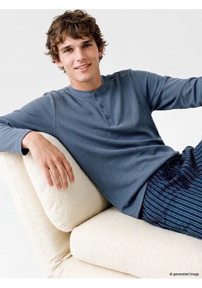LC Waikiki Lc Waıkıkı İndigo Henley Yaka Uzun Kollu Erkek Pijama Üst Indigo