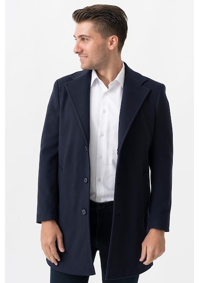 White Stone Ancona 4025-2 Düz Ceket Yaka Slim Fit Pamuklu Kaban Laci-Laci Lacivert