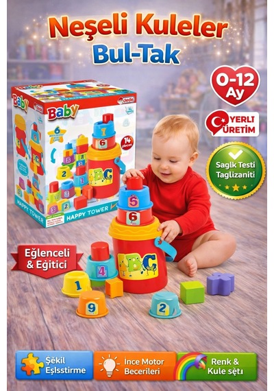 Neşeli Kuleler - Bultak - Eğitici Oyuncak - Motor Beceri - 0-3 Yaş Oyuncak