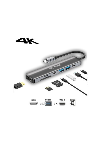 Daytona Cf08 Type C To Hdmı Sd Tf Usb 3.0 Pd Hub Çevirici Adaptör
