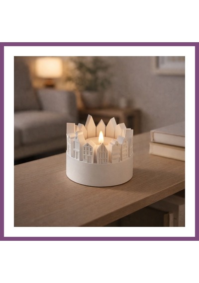 Twin Store 3d Baskı Şehir Silüetli Tealight Mumluk Işık Efektli Dekoratif Mum Tutucu Bzstwın Çok Renkli