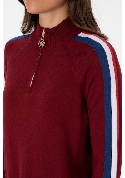 U.S. Polo Assn. Kadın Bordo V Yaka Fermuarlı Kazak 50314691-VR014