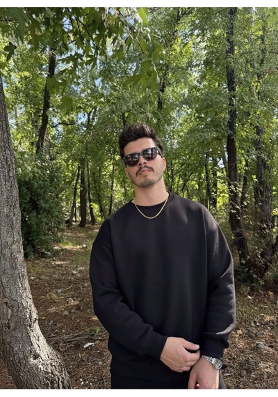 Erkek Oversize Bisiklet Yaka Geniş Kesim Sweatshirt SIYAH