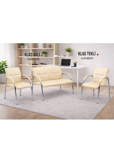 Ofis Misaifr Koltuğu Ofis Takımı Büro Bekleme Koltupu Krem