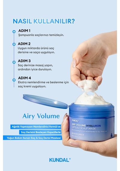 Nem, Besin Ve Hacim Sunan Saç & Saç Derisi Maskesi Kundal Airy Volume Hyaluron Capsule Scalp Mask