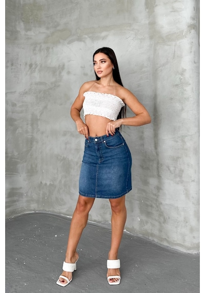 HLT Jeans Açık Mavi Kadın Regular Fit Yüksek Bel Orta Boy Denim Kot Etek Alice-4003 Açık Mavi
