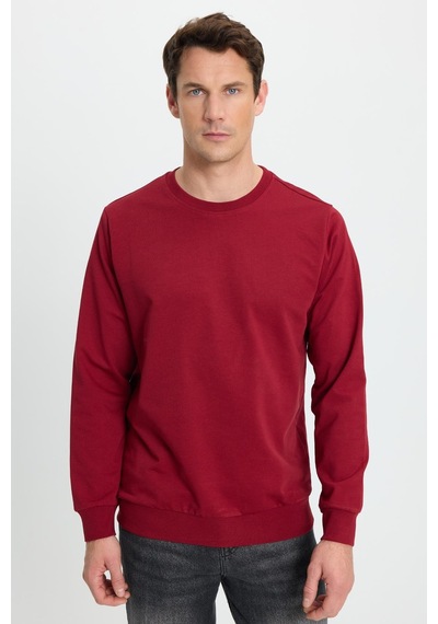 Tudors Erkek Relax Fit Rahat Kesim %100 Pamuk 2 İplik Bisiklet Yaka Bordo Sweatshirt -41523 Bordo