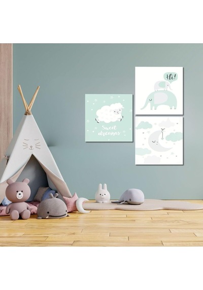 Gaagart 3'lü Kare Kanvas Çocuk Odası Koyun Fil Ve Ay Tablo Seti 40 X 40 Gartnm2040 -