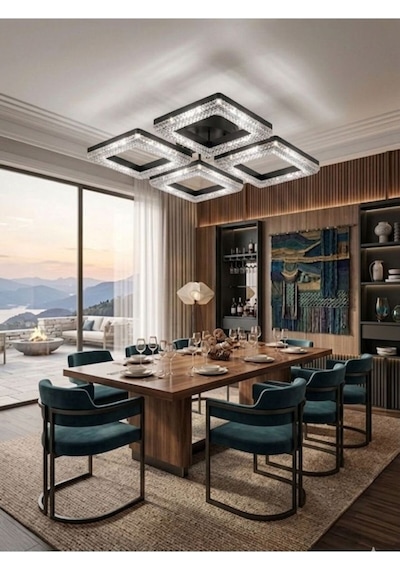 LumiaLighting Yakamoz Model Siyah Kumandalı 4"lü Ledli 3 Renk Modu Kristal Salon Mutfak Yatak Çocuk Odası Avize