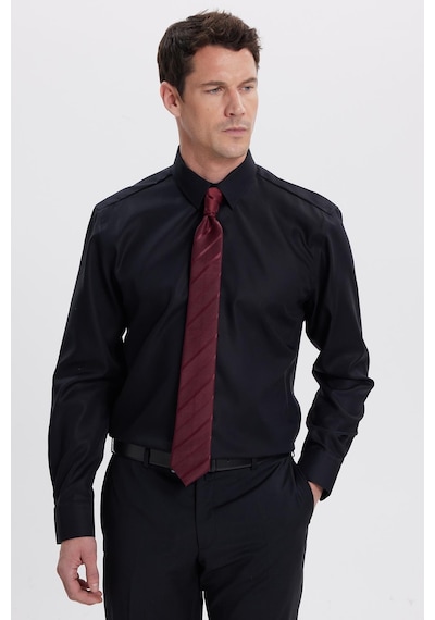 Tudors Slim Fit Siyah Non-ıron %100 Pamuk Doğa Dostu Ekoteks Belgeli Ütü Gerektirmez Gömlek-41964 Siyah