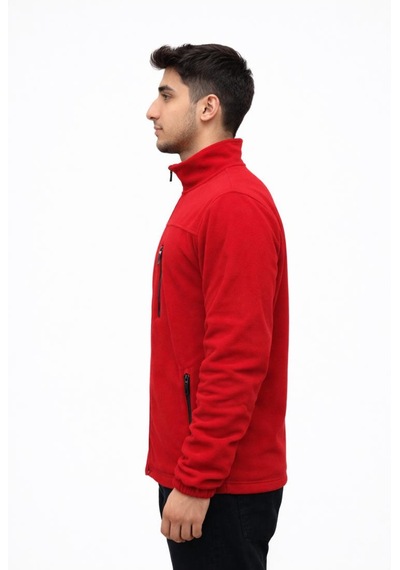 Axxel Erkek Kırmızı Polar Fermuarlı Hakim Yaka Sweatshirt-w1141 Kırmızı