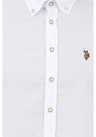U.S. Polo Assn. Erkek Düğmeli Yaka Slim Fit Uzun Kollu %100 Pamuk Beyaz