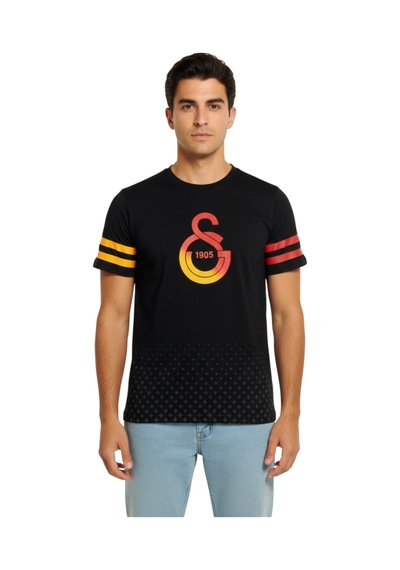 Gsstore Galatasaray Lisanslı Logo Baskılı Siyah T-shirt Bayrak Ve Uv Kutu Siyah