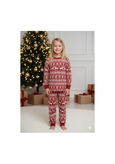 Hvç Hvc Çocuk Noel Yılbaşı Pijama Takımı Unisex Kırmızı / Yılbaşı Desenli