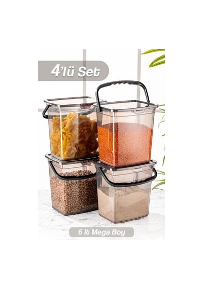 4'lü Un Ve Bakliyat Kabı 6 Litre Platin Antrasit