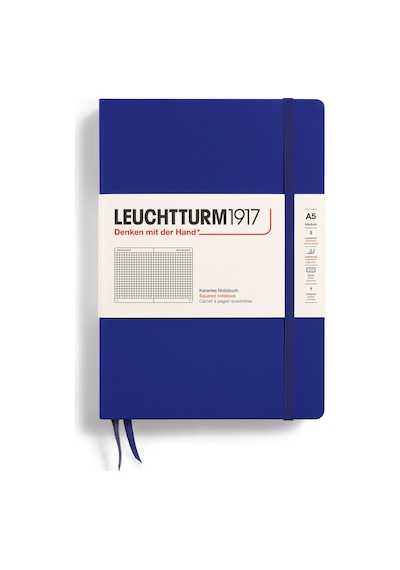 Leuchtturm1917 Not Defteri Orta Boy A5 , Sert Kapak, 251 Numaralandırılmış Sayfa, Mürekkep Ink - Kareli Lacivert