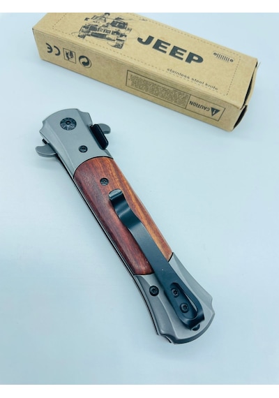 Jeep Marka Ahşapkasa Yarıotomatik Kamp Çakı //23cm-0ııııııı0 Kahverengi - Siyah