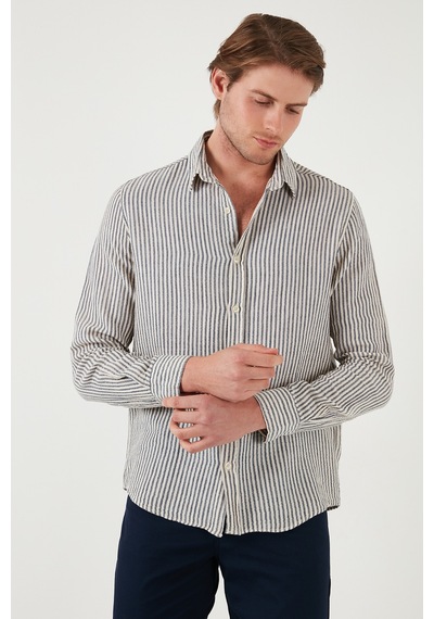 Buratti Çizgili Regular Fit Pamuklu Uzun Kollu Erkek Gömlek Cf25S129721 Lacivert