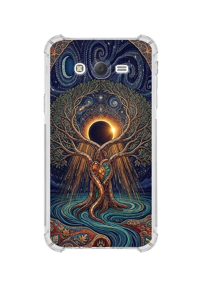 Printify Samsung Galaxy J7core İle Uyumlu Simya Serisi Kozmik Denge Tasarımlı Uv Baskılı Köşe Korumalı Antişok Kılıf Şeffaf