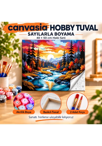 Sayılarla Boyama Numaralı Tuval Seti Boya Fırça Dahil 40x50 Cm Renklerin Vadisi