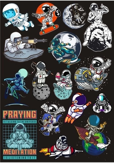 Astronot Sticker Set 11 17 Parça Telefon, Tablet, Defter, Laptop Sticker