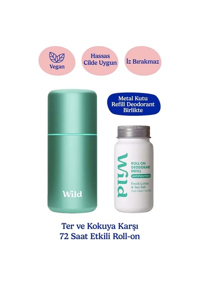 Wild Antiperspirant Roll On Aqua Case & Fresh Cotton & Sea Salt Refill Ter Önleyici Deodorant 50 Ml