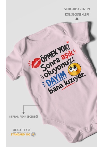 Morivokids Dayıya Özel Kısa Kollu Bebek Body %100 Pamuk Zbn169-kk Bebe Pembe