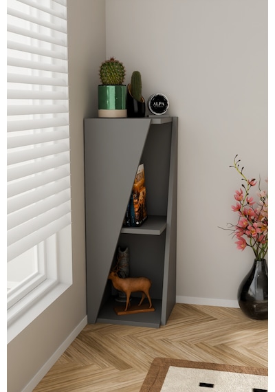 Modern Çok Amaçlı 90 Cm 2 Raflı Köşe Kitaplık Dekoratif Salon Rafı Çok Amaçlı Düzenleyici Organizer Antrasit Modern Çok Amaçlı 90 Cm 2 Raflı Köşe Kitaplık Dekoratif Salon Rafı Çok Amaçlı Düzenleyici Organizer Antrasit