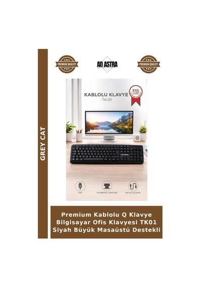 Premium Kablolu Q Klavye Bilgisayar Ofis Klavyesi Tk01 Siyah Büyük Masaüstü Destekli
