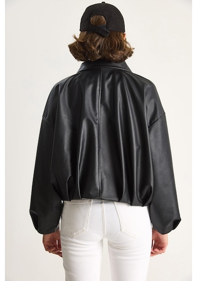 Shade Kadın Oversize Tokalı Deri Ceket 3137 60284058 - Siyah