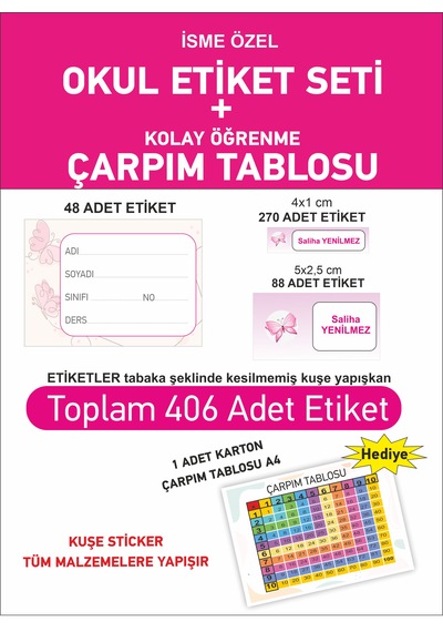 Kelebek Tema Baskılı Okul Etiketi Kalem Defter Etiketi İsme Özel