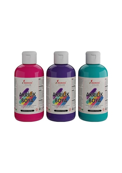 Mor, Fuşya, Turkuaz Akrilik Boya 3'lü Set 3x250 Gr 0,15 L