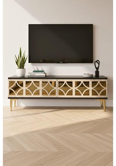 Tsa1236atg - Öztv120 Tv Stand, Tv Sehpası Antrasit - Traverten - Gold 120cm