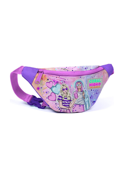 Coral High Pembe Mor Fashion Girl Baskılı Kız Çocuk Bel Çantası Çok Renkli