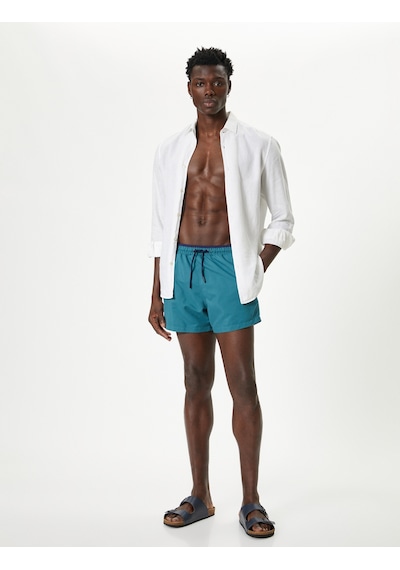 Koton Deniz Şortu Mini Oversize Beli Bağcıklı Saks 4sam00023mw Saks Mavi