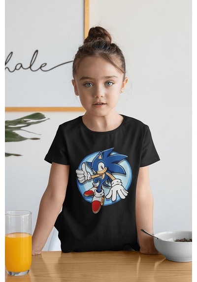 Sevbano Sonic Baskılı Unisex Çizgi Film Çocuk Tişört 1-12 Yaş SIYAH
