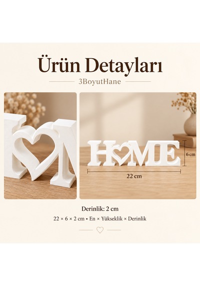 Home Kalpli Dekoratif Yazı 22 Cm Masaüstü Konsol Ve Raf Süsü Beyaz