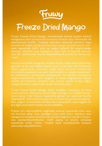 Freeze Dried Mango Kova Dondurularak Kurutulmuş Mango Diğer