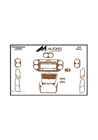 Volkswagen Tiguan Torpido Kaplama 2007-2010 20 Parça Açık Meşe