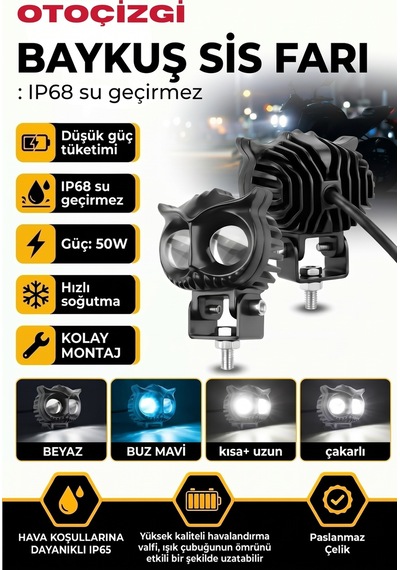 Baykuş Led Sis Farı Çakarlı 4 Fonksiyon Çift Renk Buz Mavi-beyaz Moto-offroad-suv