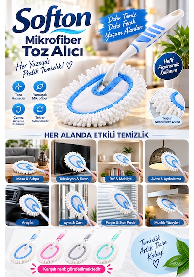 Mikrofiber Toz Alıcı Püskül Çizmez Çok Amaçlı Ev, Araç, Ekran Ve Mobilya Temizleme Fırçası