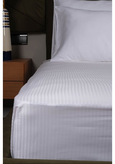 Atina Serisi Çift Kişilik Pamuk Saten Otel Çarşaf Seti Beyaz