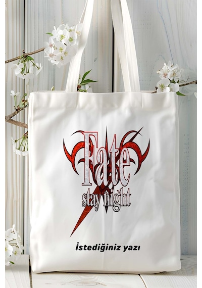Art Hediye Fate/stay Night Beyaz Baskılı Bez Omuz Çantası Kişiye Özel Model 2 Çok Renkli