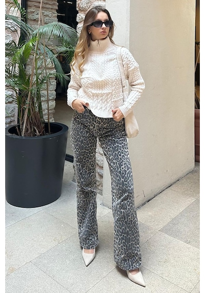 Madmext Ekru Dik Yaka Fermuar Detaylı Örme Kazak Mg2229 Ekru