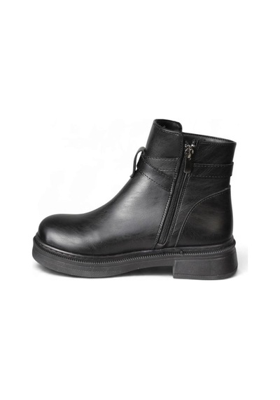 Yaz Kış Ayakkabı Kadın Siyah Cilt 14cm Bilek Boyu Kalın Taban Yuvarlak Burun Bot