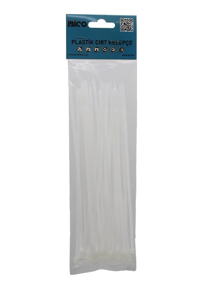 25'li Cırt Kelepçe - Plastik - Beyaz Renk - Kablo Bağı Şeffaf